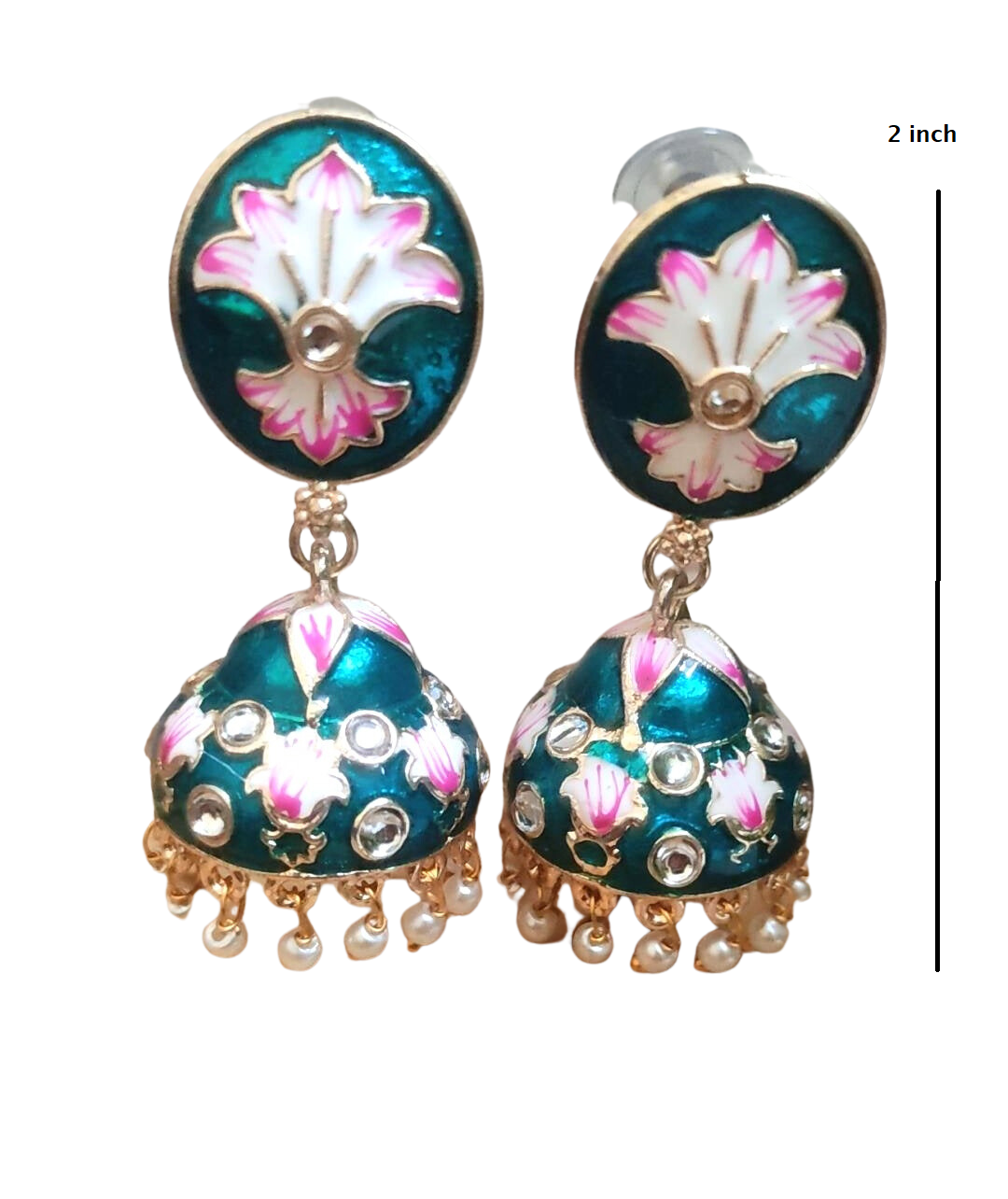 Sara Green Meenakari Jhumka Earrings