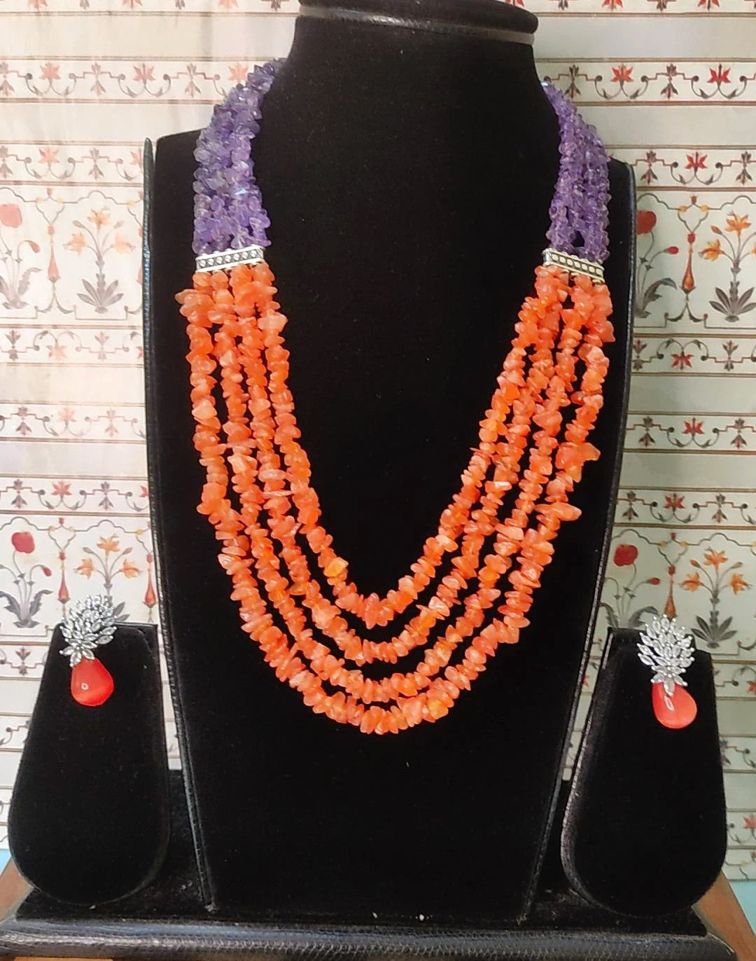 Abirami Orange & Purple multilayer necklace set