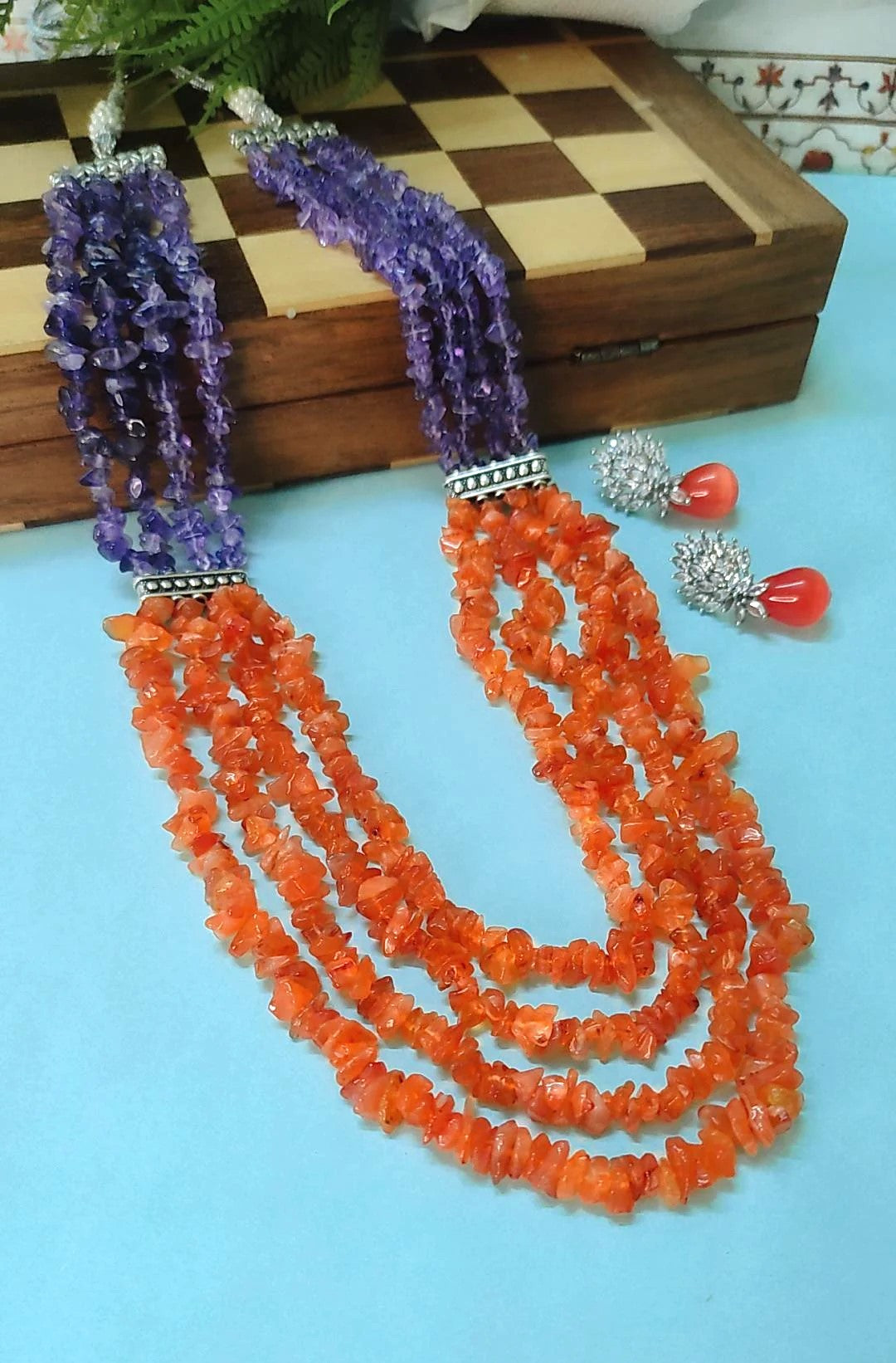 Abirami Orange & Purple multilayer necklace set