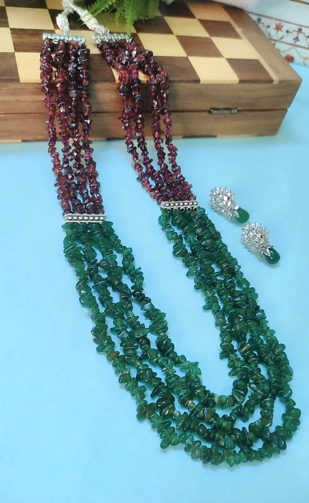 Abirami Green & Maroon multilayer Necklace Set