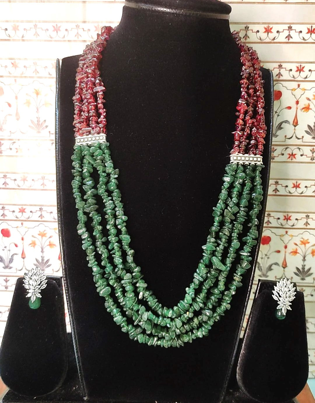 Abirami Green & Maroon multilayer Necklace Set