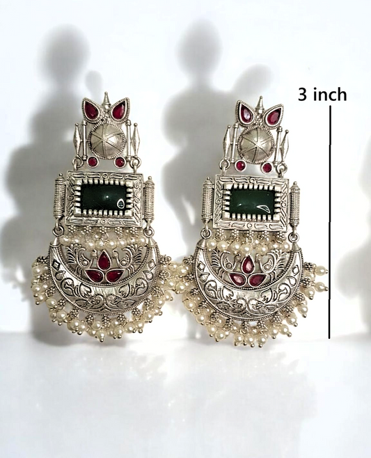 ajra silver oxidised dangler earrings - affordable luxury earrings