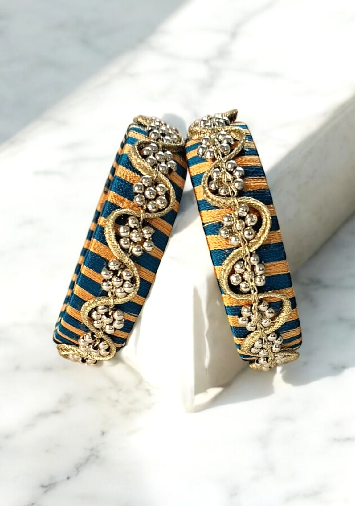 Ania leheriya peacock blue and golden bangle set