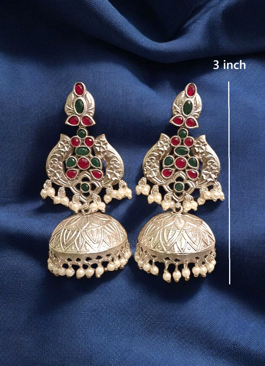 Ardra oxidised jhumka earrings - premium affordable lightweight, silver oxidised and festive big jhumka