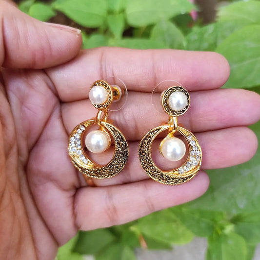 Black Oxidised Stone and Pearl Studded Earrings