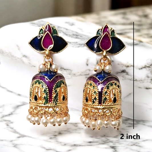 Blue and Gold plated meenakari Jhumka