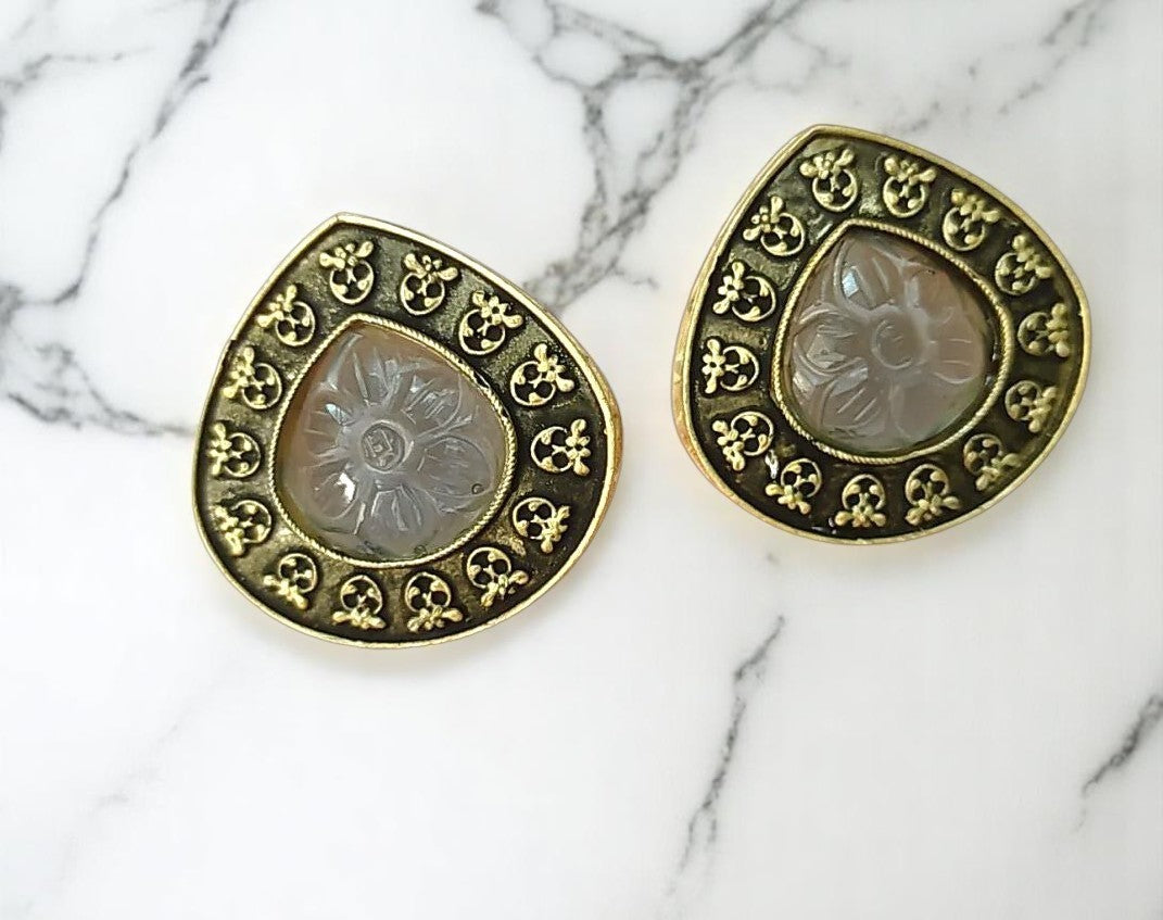 Carved Stone Stud Earrings