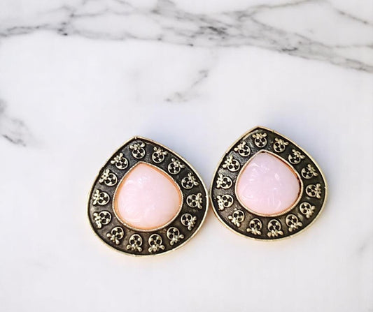 Carved Stone Stud Earrings