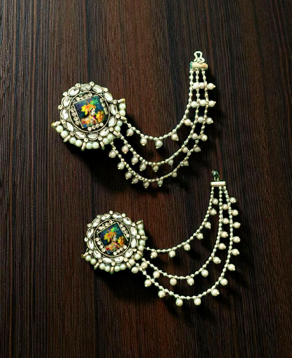 Charita oxidised stud earrings with chain