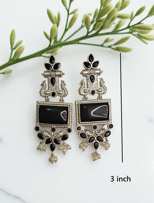 Charu oxidised black danglers - premium designer earrings at affordable cost