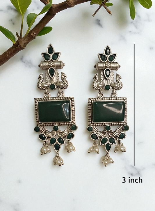 Charu oxidised green danglers - premium earrings at affordable cost