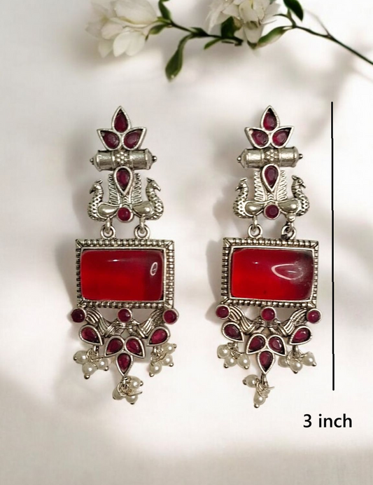 Charu oxidised red danglers - premium earrings at affordable price