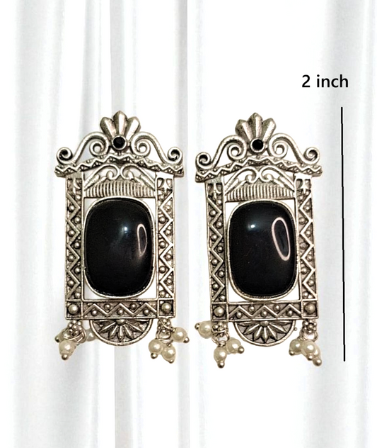 Dharini black stone oxidised studs - premium affordable earrings