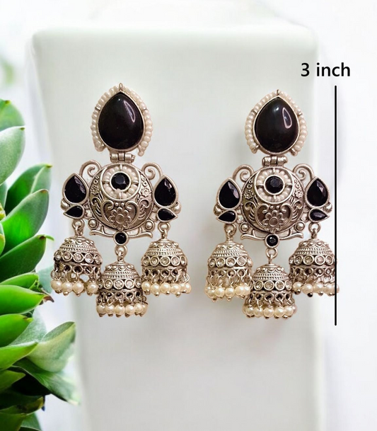Dhruvi Oxidised jhumka - Lightweight premium affordable earrings