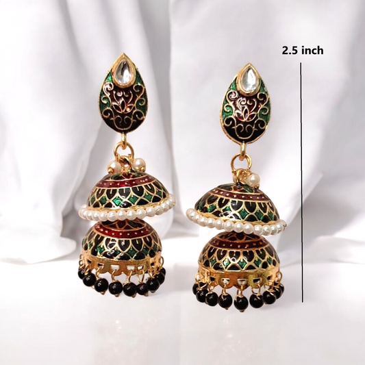 Meenakari Double Jhumka Earrings
