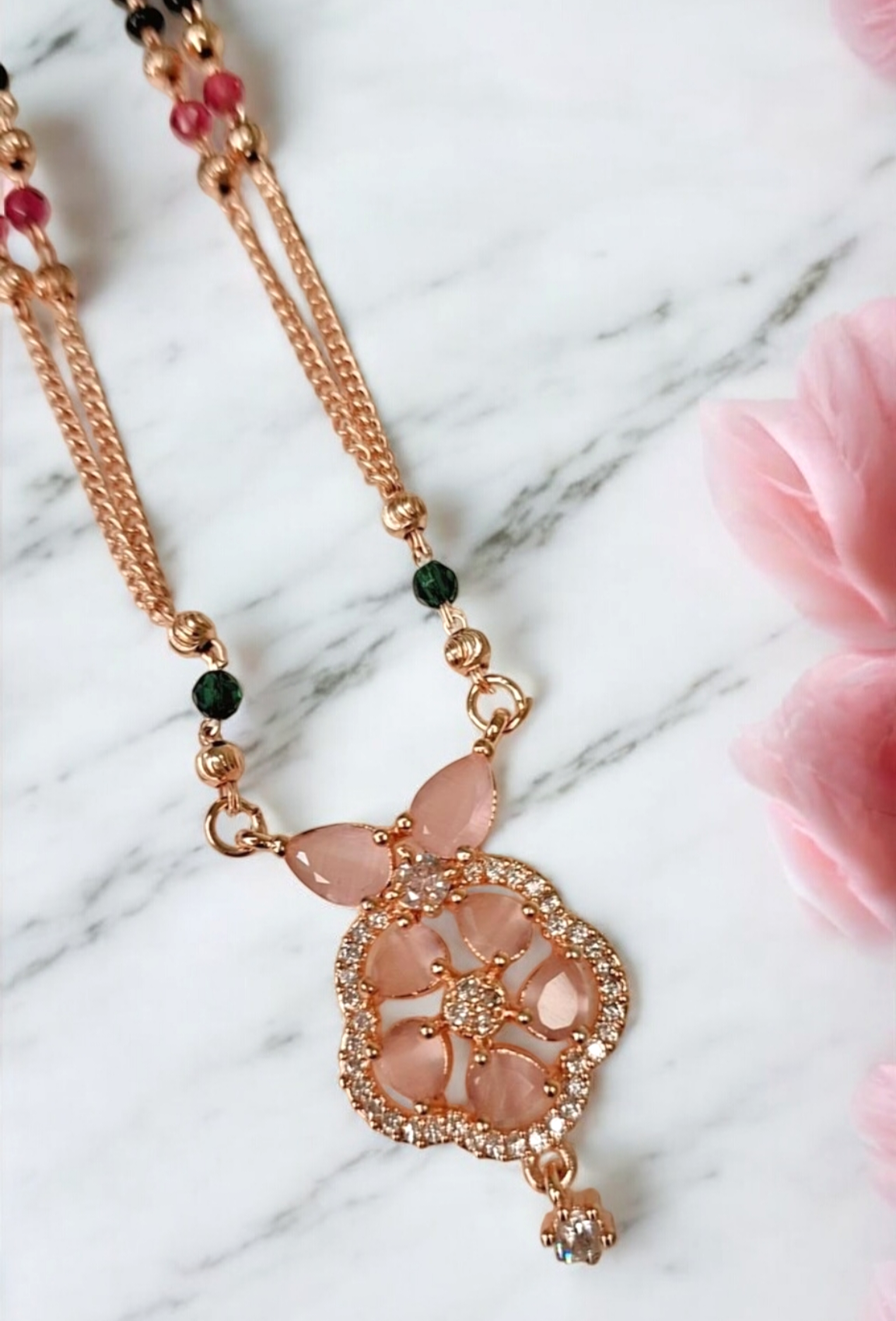 Floral vows pink crystal rose gold short mangaslutra