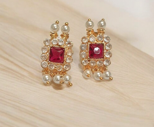 Gaurika pearl Choker Necklace set with ruby red stones, handmade traditional maharashtrian jewelry set for women