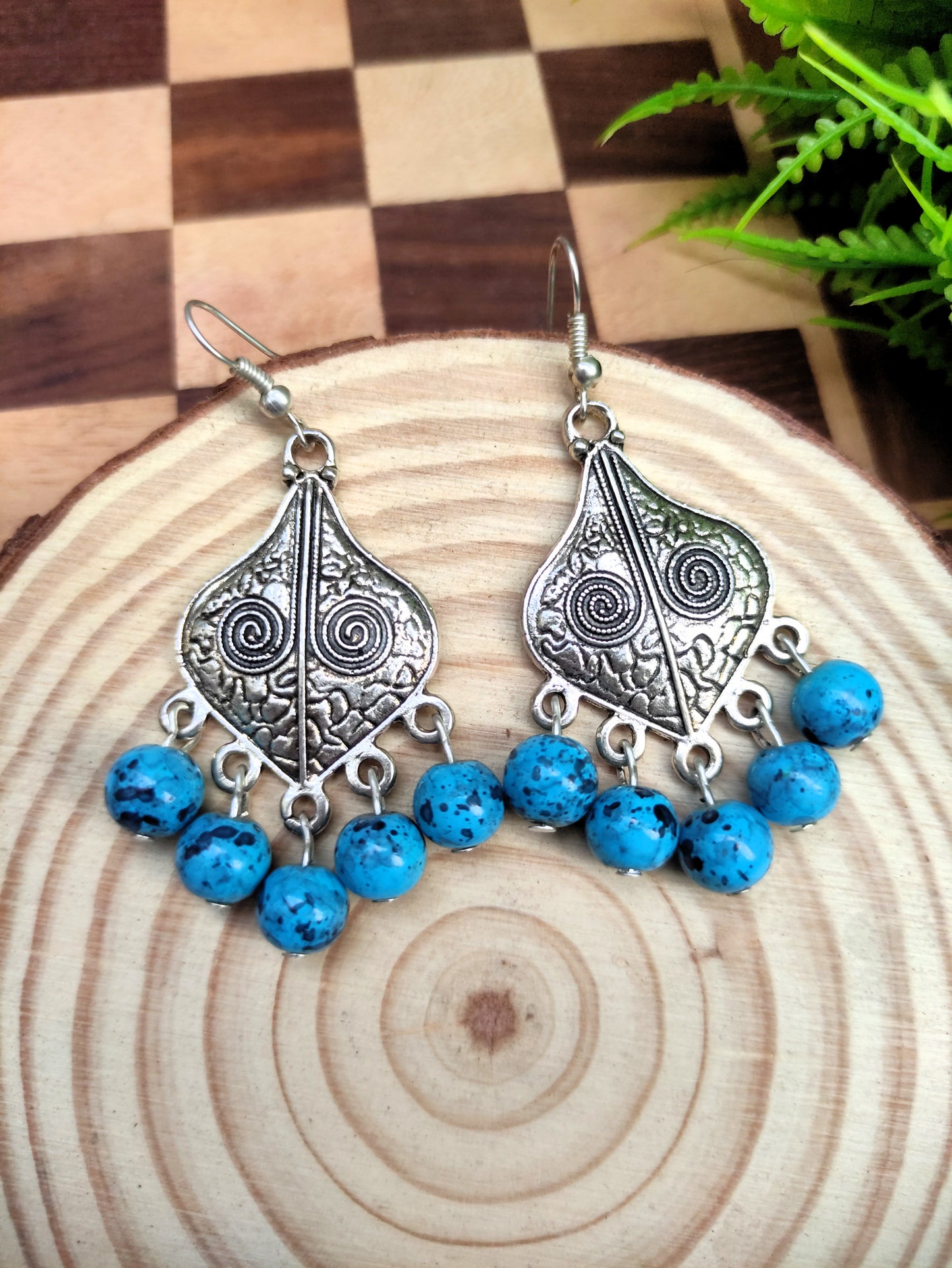 Yogini turquoise beaded oxidised necklace set
