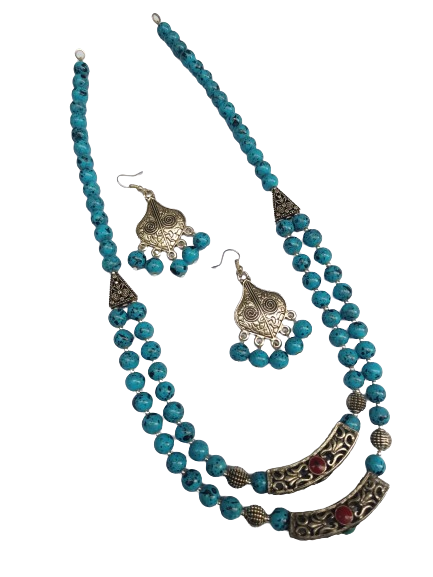 Yogini turquoise beaded oxidised necklace set