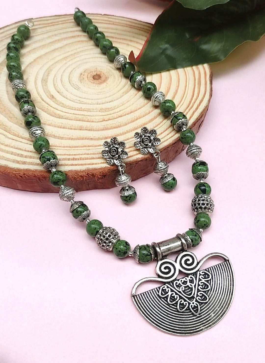 Siara Green Oxidised Necklace Set