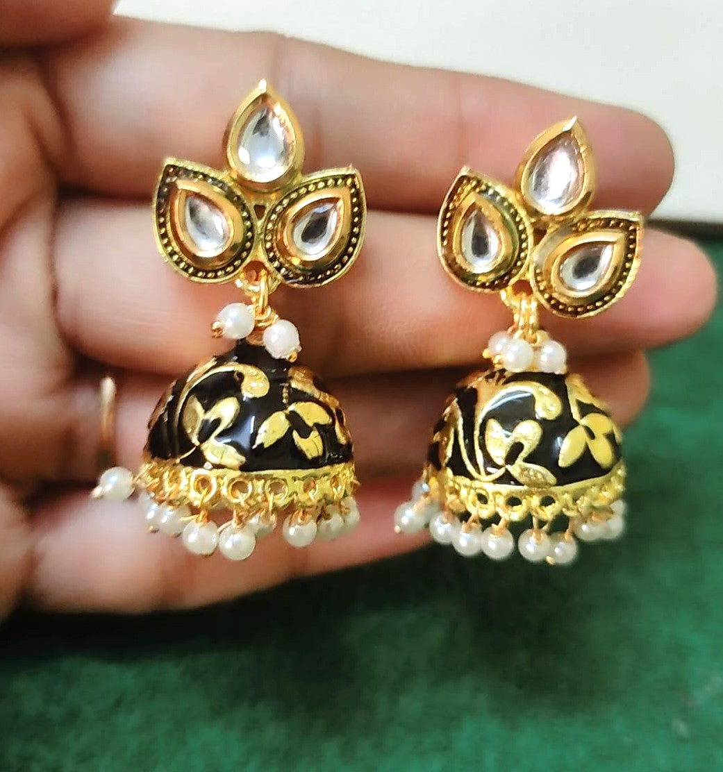 Radhe Black Meenakari Jhumka