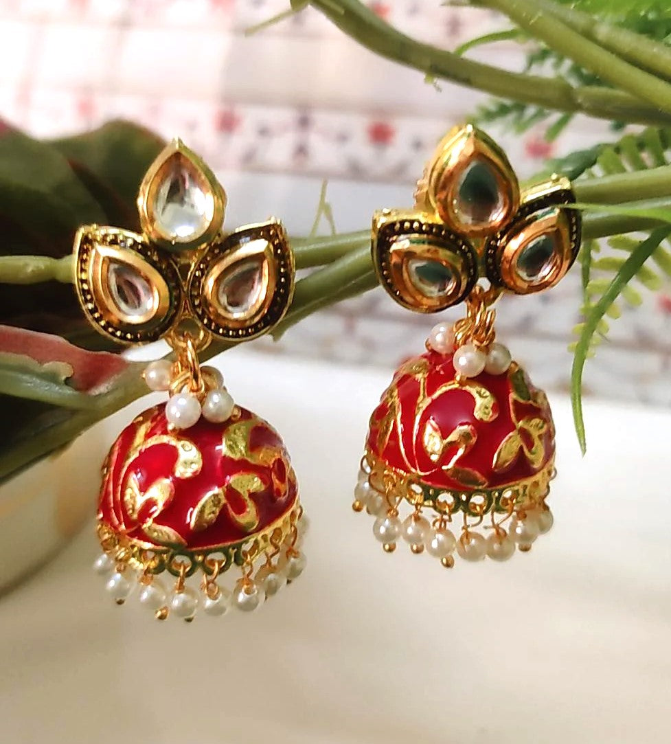 Radhe Red meenakari jhumka