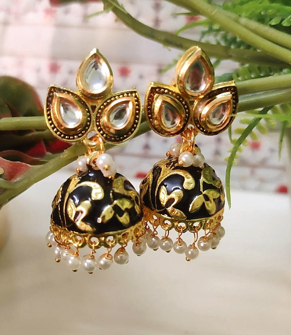 Radhe Black Meenakari Jhumka