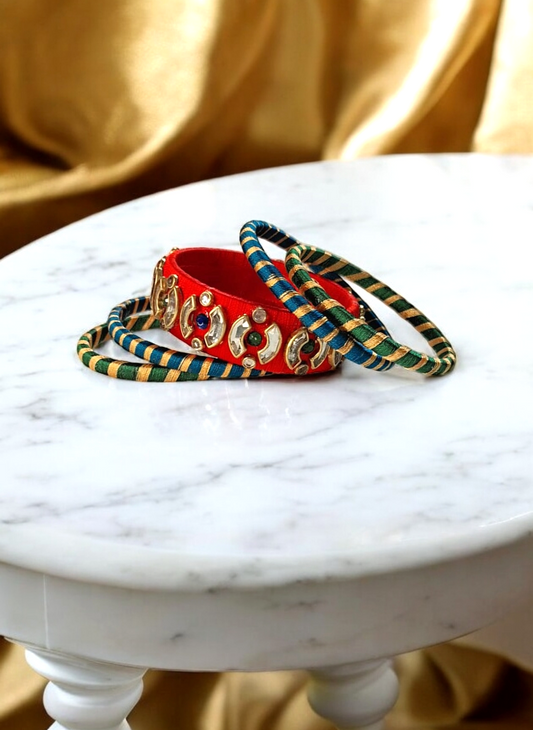 Kayal leheriya silk thread bangles set