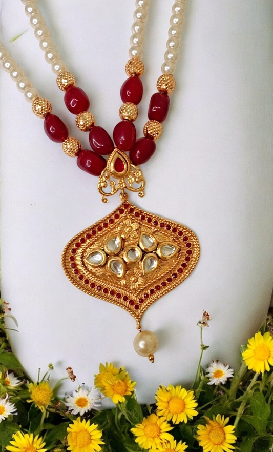 Kimaya red bead necklace set