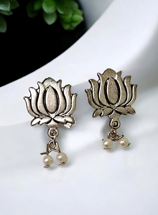 Lotus Charm Silver Oxidised Choker set