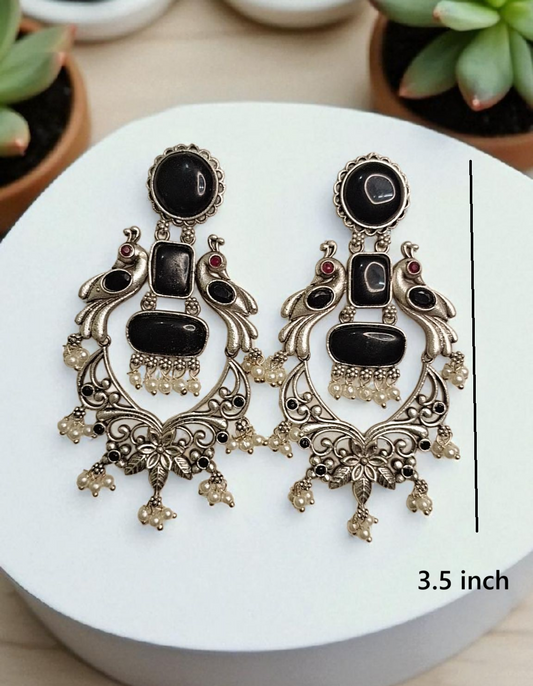 Maura black stone oxidised danglers - premium affordable earrings