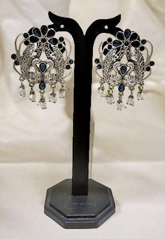 Mayurika blue stone oxidized studs - peacock oxidized designer light weight ear studs for women