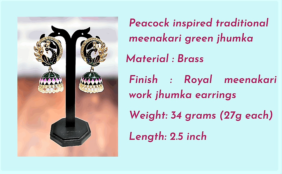 Mayuri green meenakari jhumka