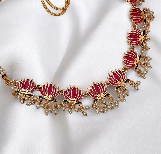 Miraya Grace gold plated lotus necklace set