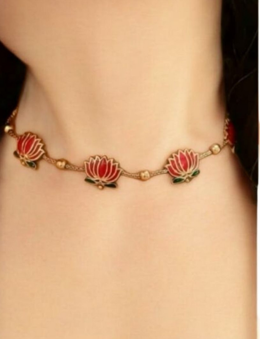 Miraya Bloom gold plated lotus necklace set