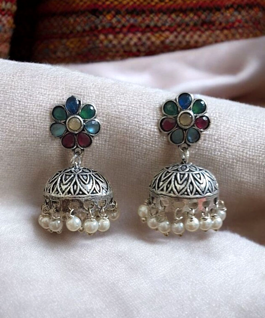 Navpushpa Multicolor Silver Oxidised Necklace Set