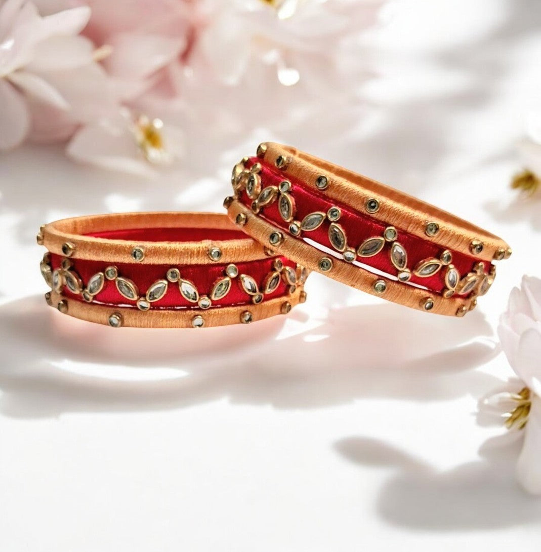 Nihar red silk thread bangles set