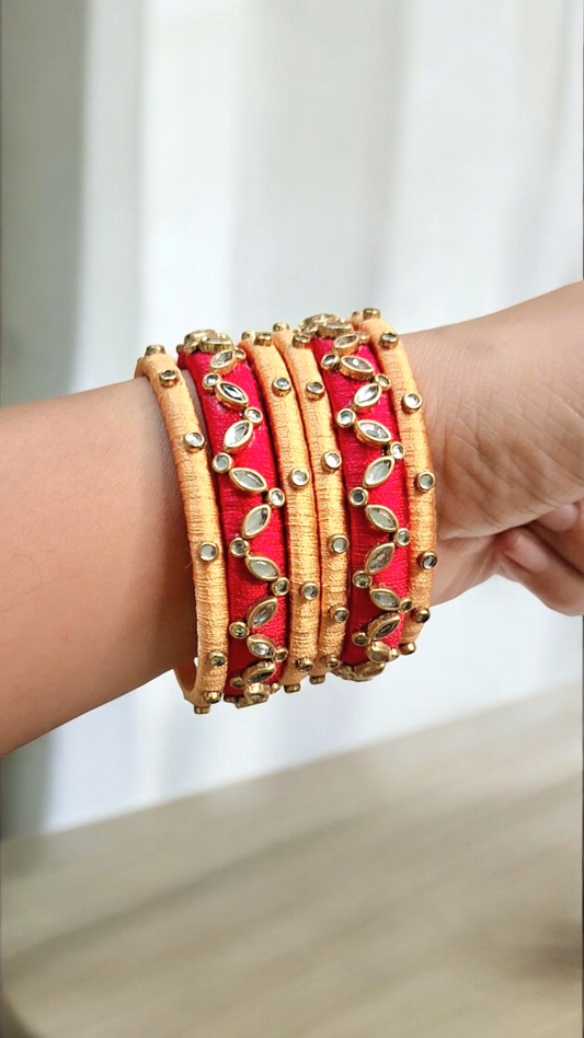 Nihar red silk thread bangles set