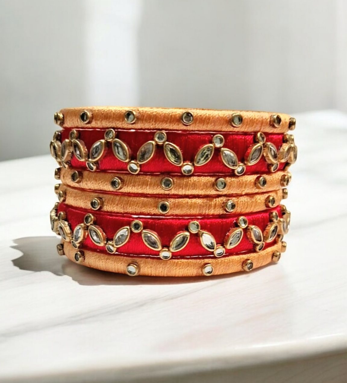 Nihar red silk thread bangles set
