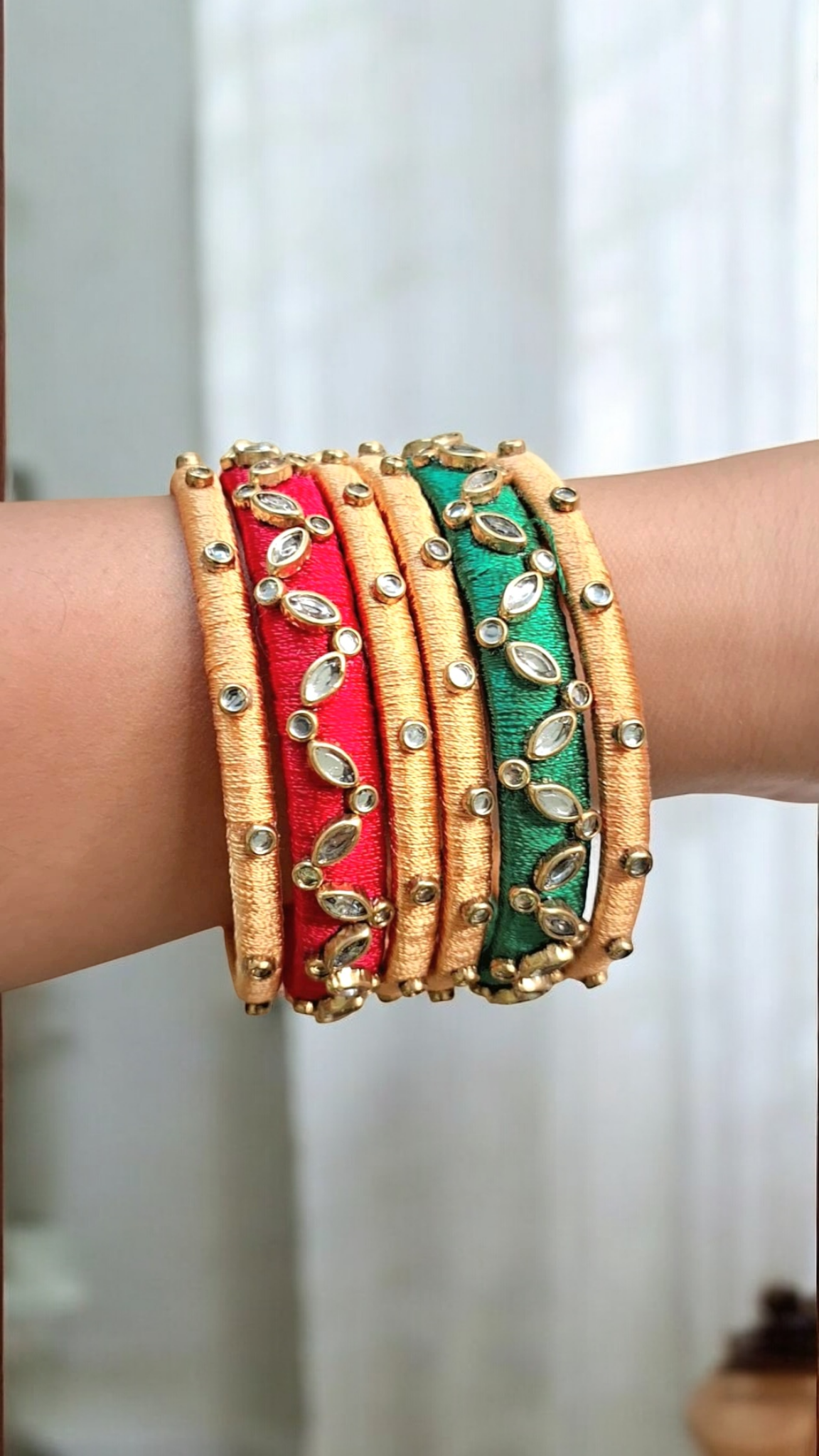 Nihar red and green silk thread bangles set