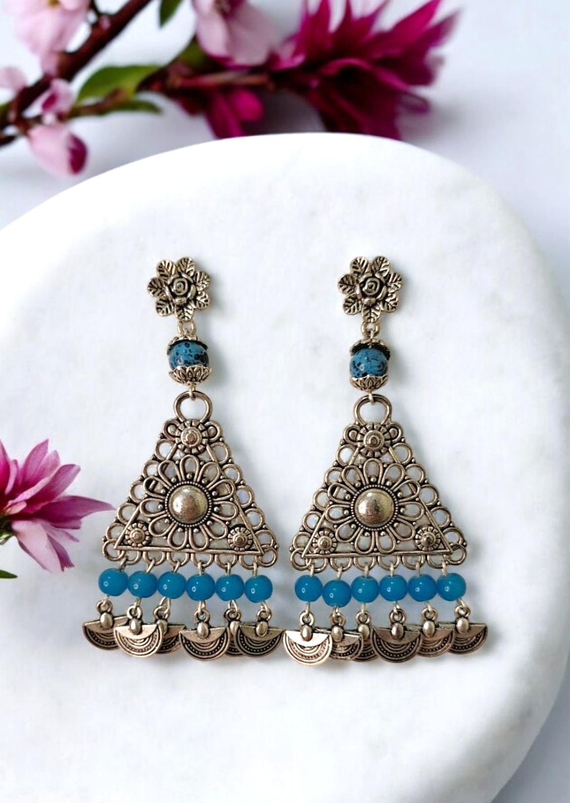 Oxidised turquoise danglers