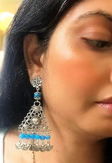 Oxidised turquoise danglers