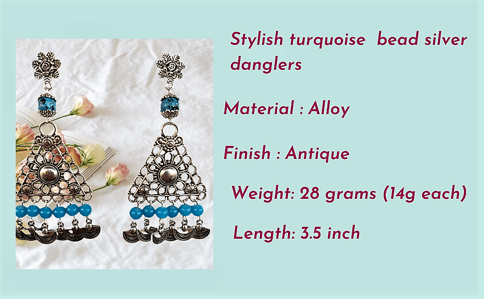 Oxidised turquoise danglers