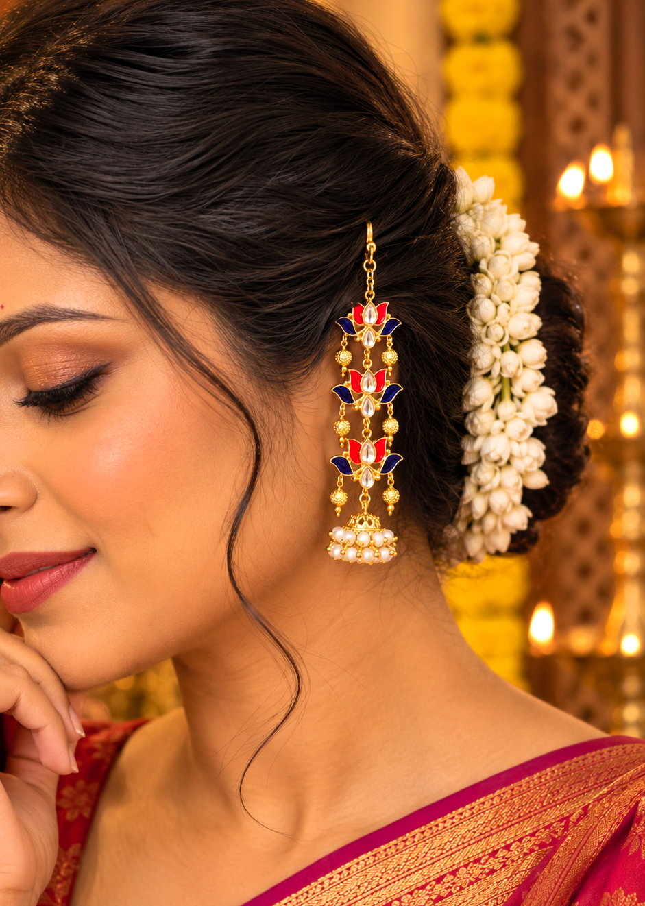 Pankaja Lotus Ear Cuff Style Gold-Plated Dangler Earrings