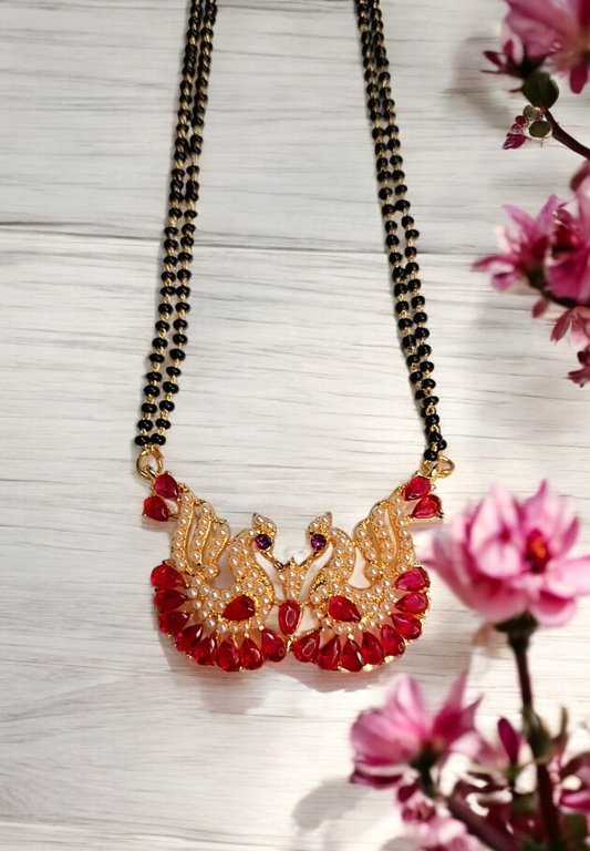 Peacock pink short mangalsutra set