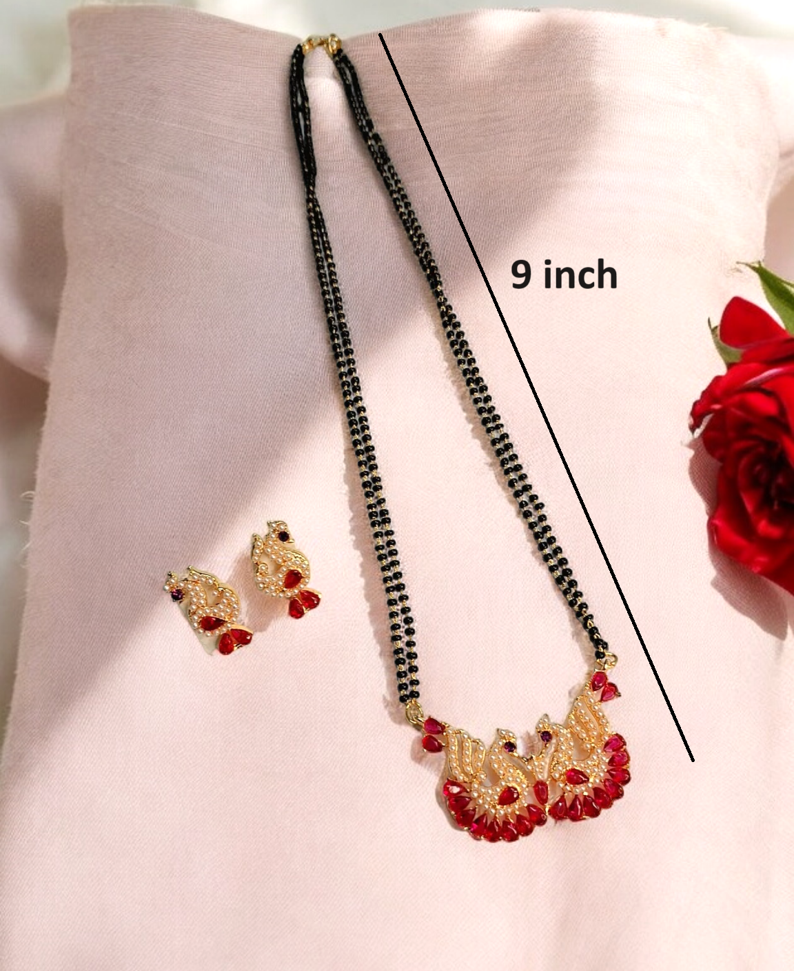 Peacock pink short mangalsutra set
