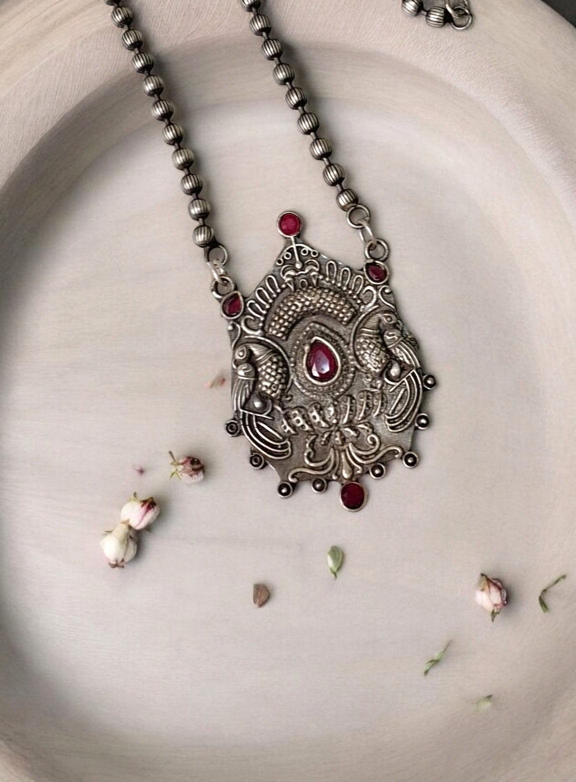 Raga pink stone oxidised necklace