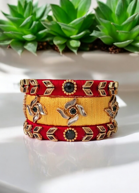 Preet Yellow and Red Silk thread bangle set