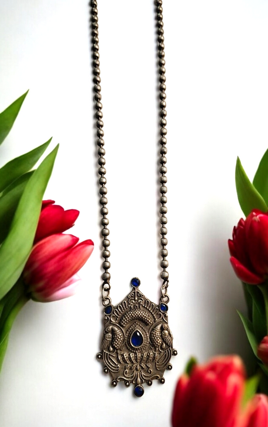 Raga blue stone oxidised necklace