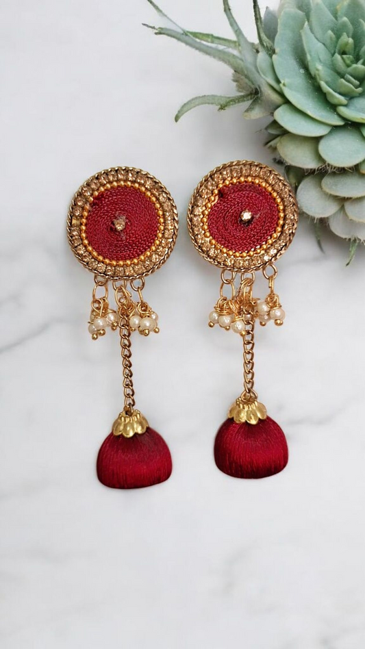 Reshami Silk Thread Earrings with Pearls & Beaded Detailing